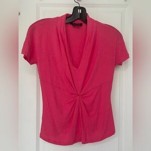 Etcetera Hot Pink Twist Blouse Size Medium Womens V Neck Spring Clothing